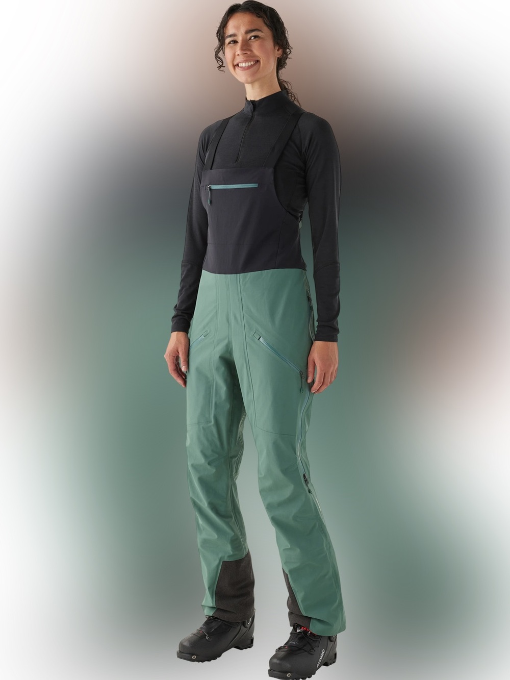 MEC NWT Black and Sage Green Shell Bib Pants